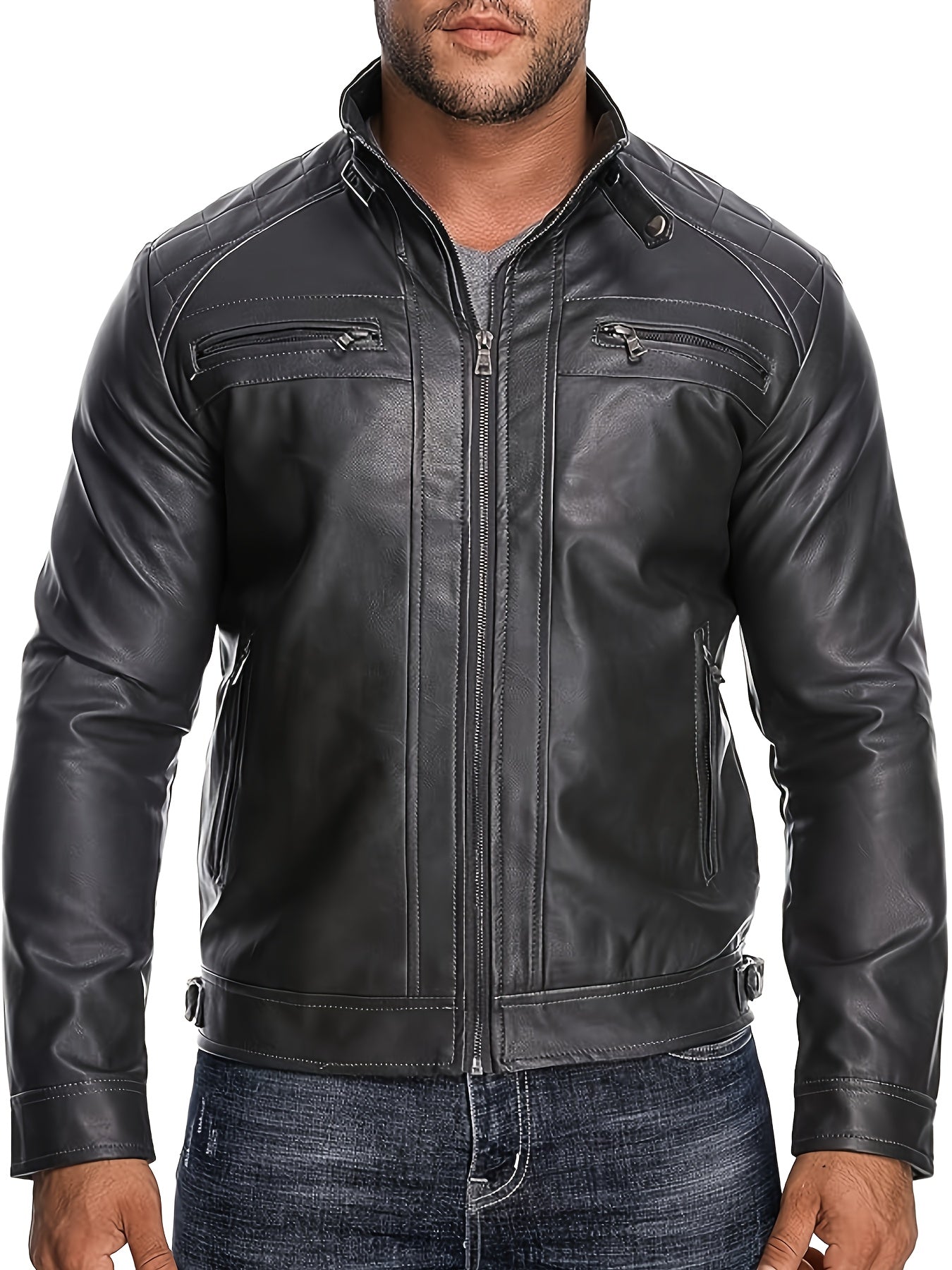 Men's Lightweight Faux Leather Pullover Coat