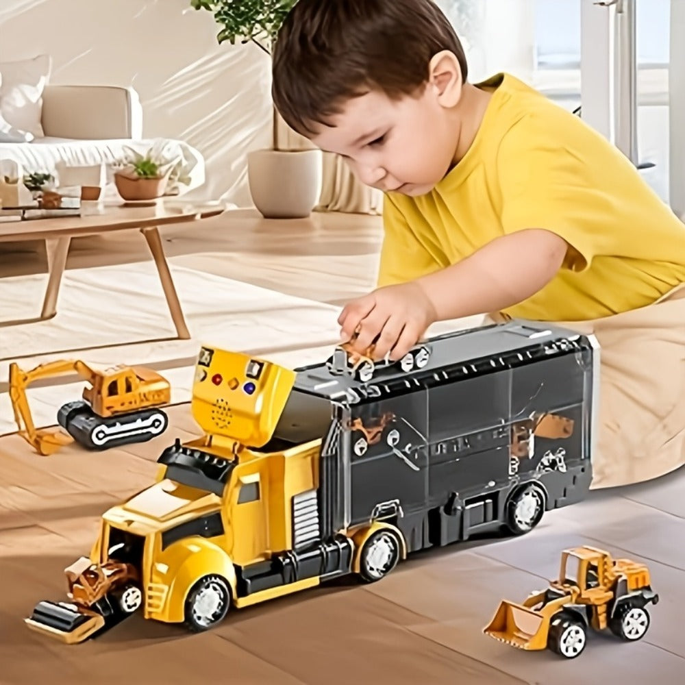 Diecast Construction Truck Toy Set 7-in-1 for Kids Ages 3-9 – Excavator, Bulldozer, Dinosaur Car, Race Cars, Boys & Girls Birthday Easter Gift