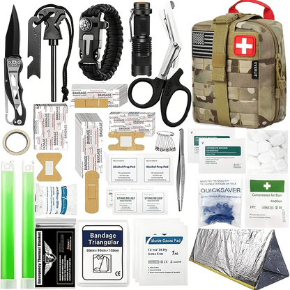 258-Piece Professional Survival Kit with Fire Starter Compass Multi-Tool for Men Camping Hiking Outdoor Exploration Emergency Preparedness Gift