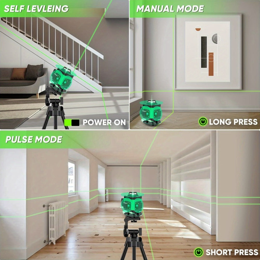 16-Line 4D Laser Level 360° Self-Leveling Cross Line Laser with Rechargeable Battery – Professional Rotary Laser for Construction, Tiling, Framing & Interior Alignment