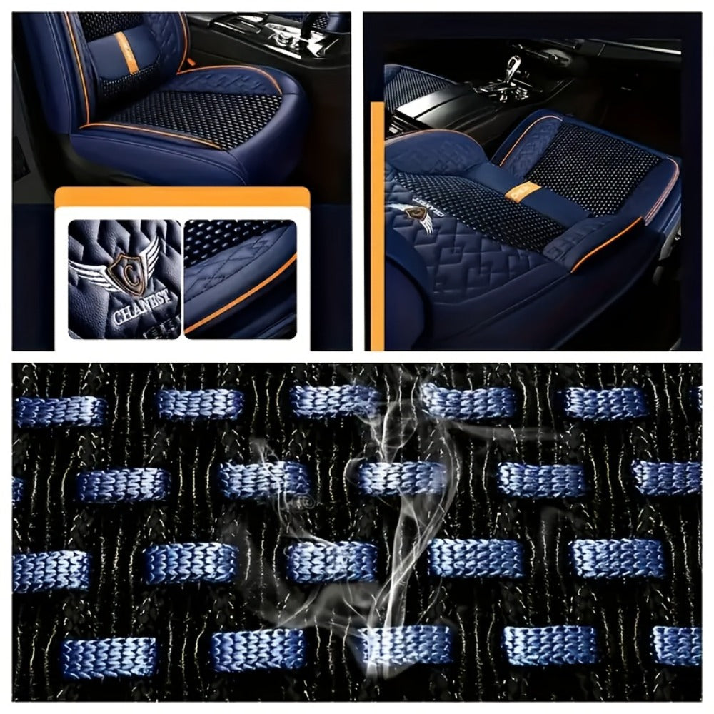 Car Seat Covers Full Set – Faux Leather 5-Seat & 2-Front Options, 3D Diamond Embroidery, Waterproof & Non-Slip for SUVs, Sedans & Trucks