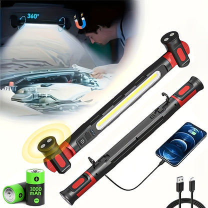 Mechanic Work Light with Magnetic Base & Hook – LED Engine Compartment Light with Red & Blue Warning Lights | Durable Work Site Lighting for Automotive Repair, Garage & Workshop