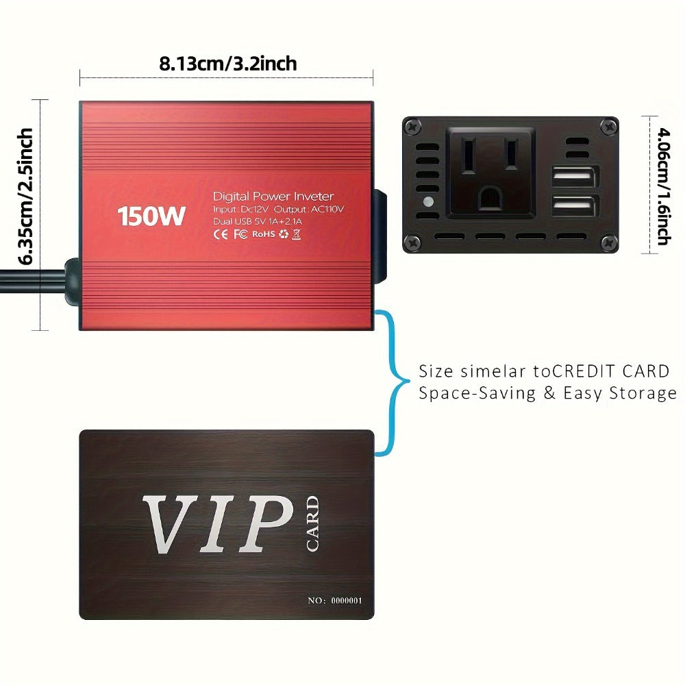 Car Power Inverter 150W – 12V DC to 110V AC Converter with Dual USB 3.1A Ports & AC Outlet for Laptop Tablet Phone Charging in Vehicle