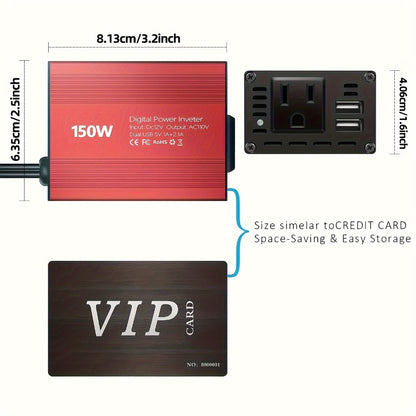Car Power Inverter 150W – 12V DC to 110V AC Converter with Dual USB 3.1A Ports & AC Outlet for Laptop Tablet Phone Charging in Vehicle