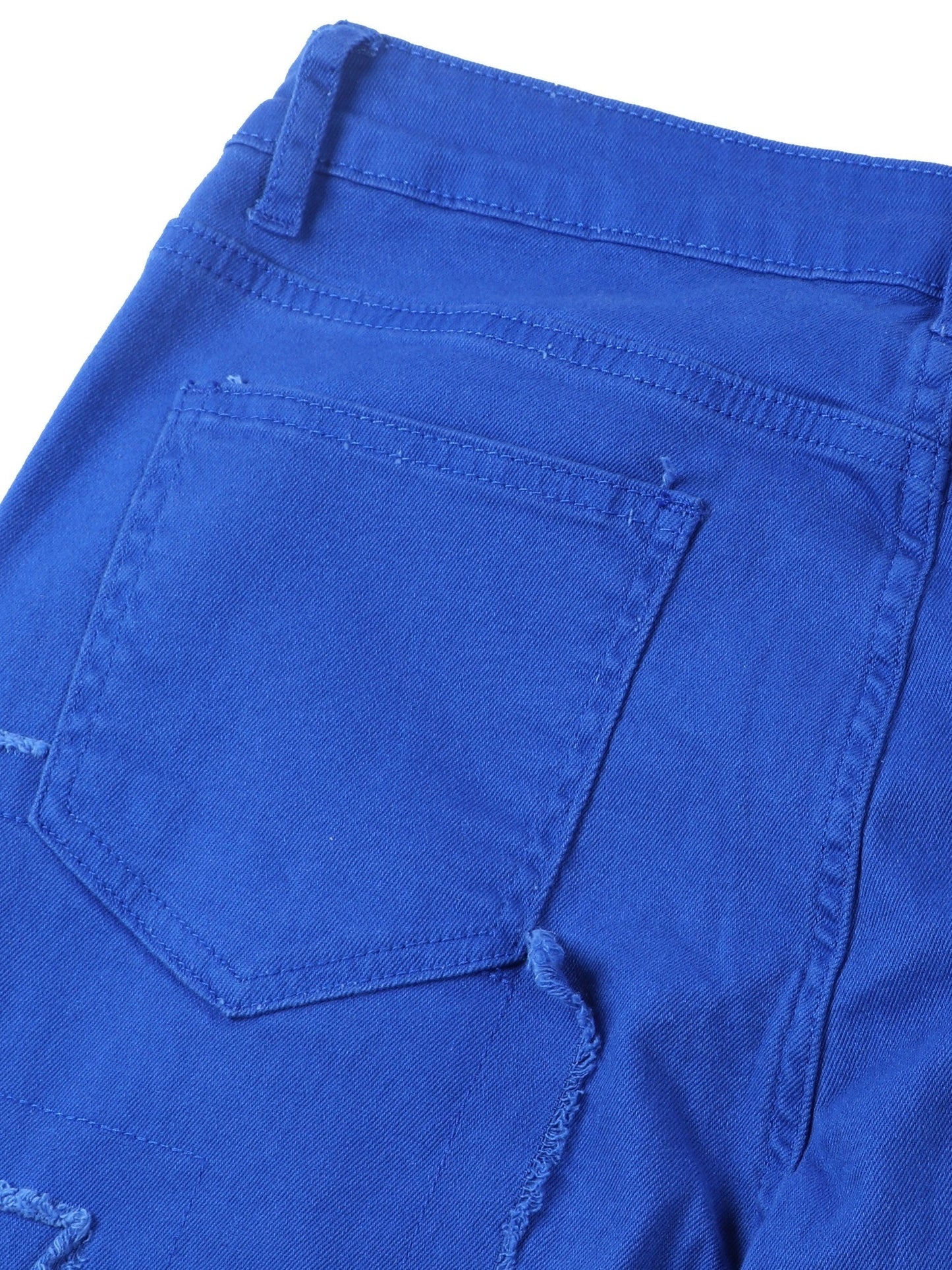 Men's Distressed Fringe-Hem Jeans - Washed Blue Stretch Denim Look