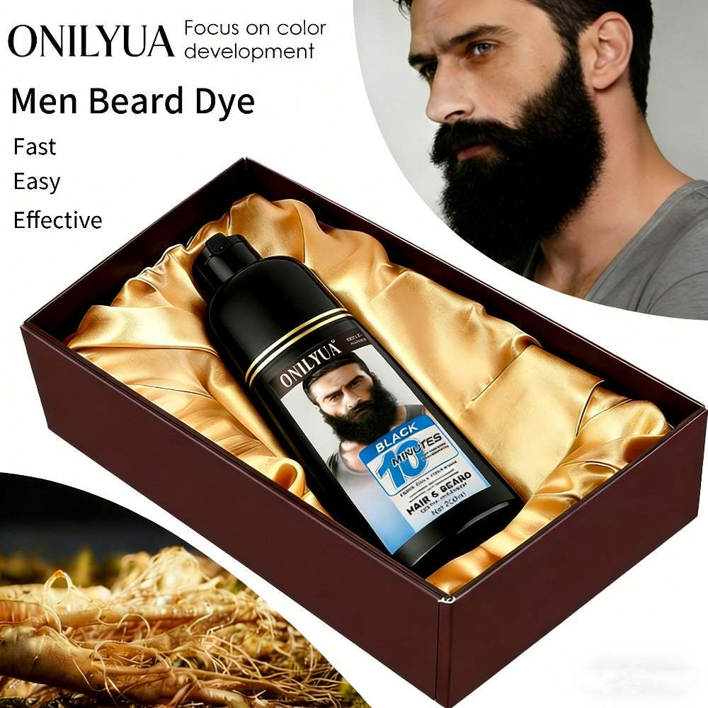 Beard Dye Shampoo for Men 2-in-1 Hair & Beard Grey Coverage Argan Oil No-Mix Formula – Fast 5-20 Min Long-Lasting Natural Color 6.76 oz Mustache Goatee Facial Hair