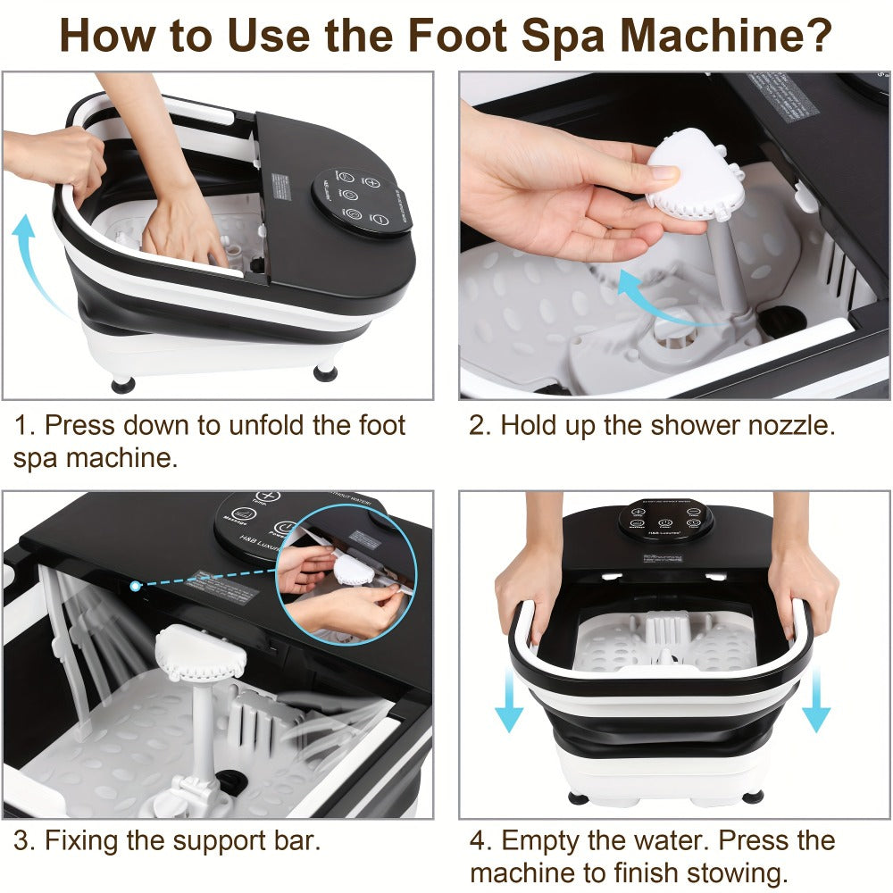 Foldable Foot Spa Bath with 20 Massage Rollers – Touchscreen Temperature Display, Remote Control & Shower Sprayer | Space-Saving Electric Foot Soak Tub for Home Relaxation, Heartfelt Gift for Women