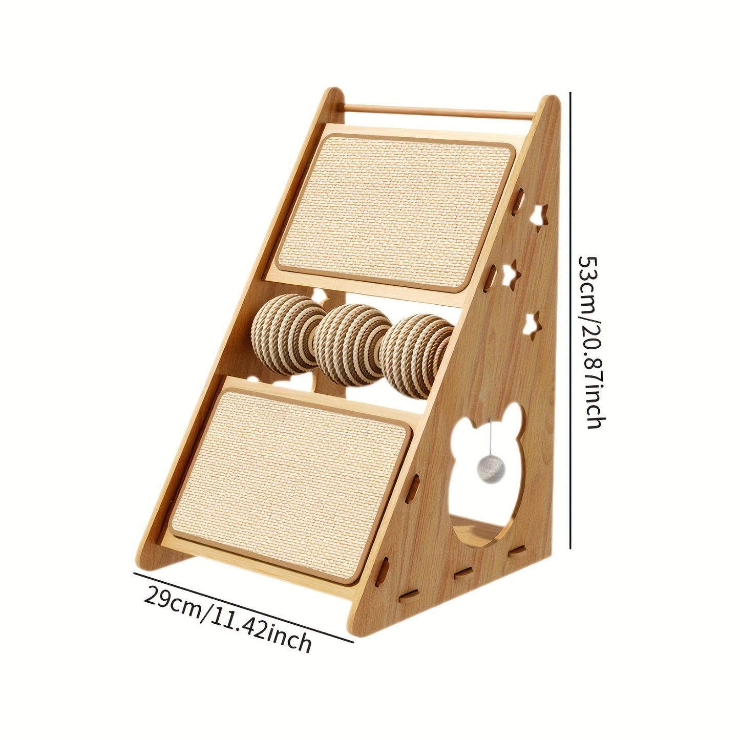 Cat Scratcher Wooden Scratching Post with Hanging Ball Toy Play House Wall Couch Scratch Pad for Indoor Cats Kittens 11x20 Inch Durable