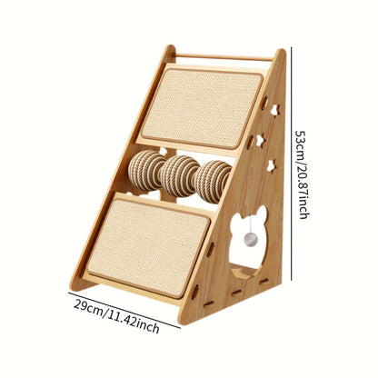 Cat Scratcher Wooden Scratching Post with Hanging Ball Toy Play House Wall Couch Scratch Pad for Indoor Cats Kittens 11x20 Inch Durable