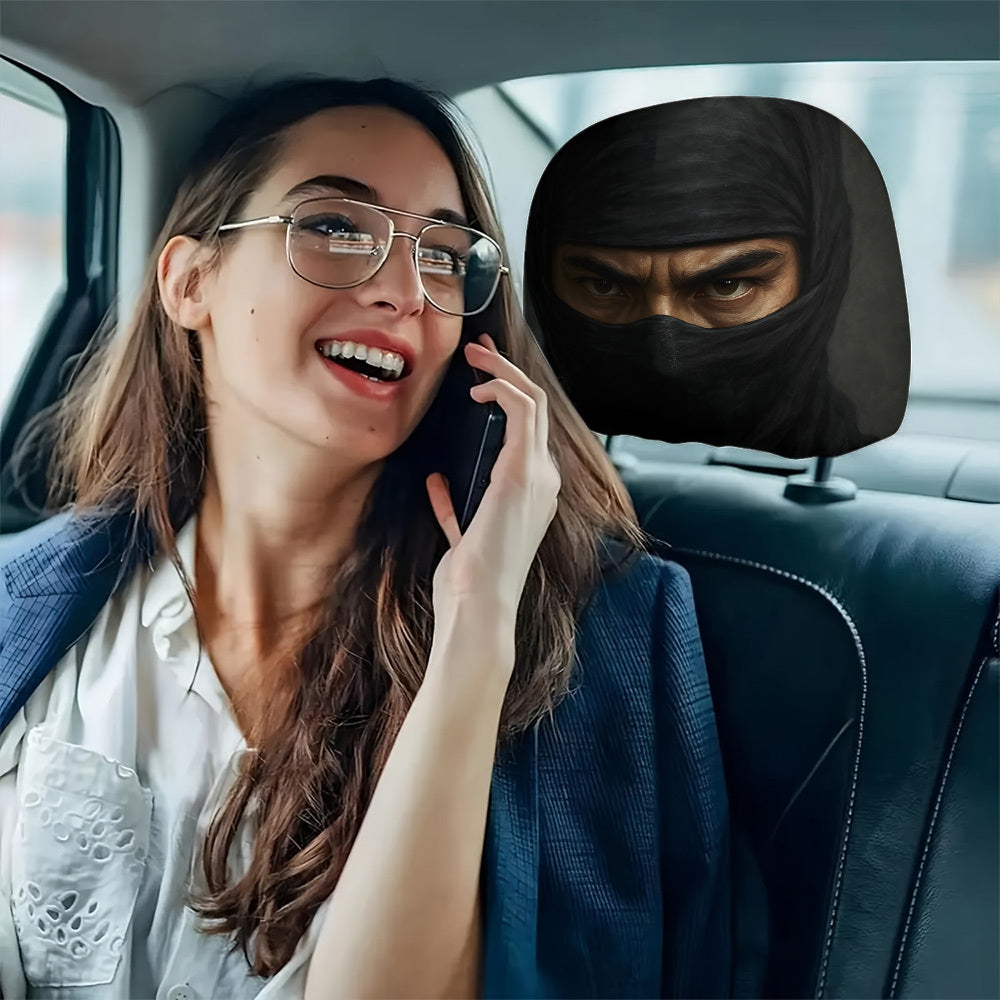 Set of 2 Headrest Covers Featuring a Mysterious Ninja Design, Perfect for Enhancing Your Car'S Interior. These Unfilled Covers Are Suitable for All Vehicles And Are Great for Long Journeys, Road Trips