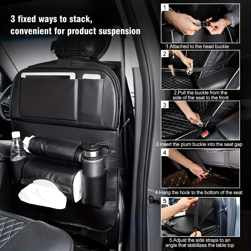 2pcs Premium Integrated Car Rear Seat Storage Box - The Ultimate Travel Companion, Equipped with A Foldable Table, Footrest, Tissue Box, Cup And Umbrella Holder, Laptop Base, And Car Dining Plate, Standard Version Sold Separately (Without Box)