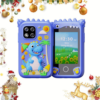 Kids Smart Phone Toy with Touchscreen HD Dual Camera & 8GB SD Card – Dinosaur Children's Cell Phone for Boys & Girls Ages 3+ Travel Toy Birthday Christmas Easter Gift Green Purple