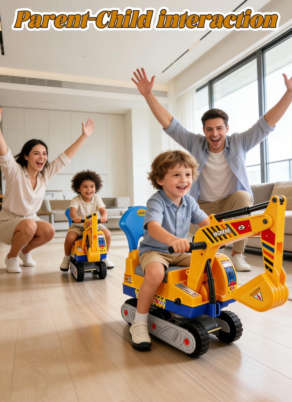 Ride-On Excavator Toy for Kids with Manual Digging Arm – Sit-In Construction Vehicle Scooter for Boys Girls Ages 3+ Outdoor Sandbox Digger Birthday Gift Supports up to 52.7 lbs