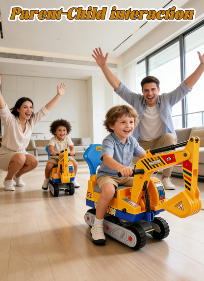 Ride-On Excavator Toy for Kids with Manual Digging Arm – Sit-In Construction Vehicle Scooter for Boys Girls Ages 3+ Outdoor Sandbox Digger Birthday Gift Supports up to 52.7 lbs