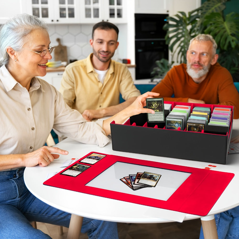 Trading Card Storage Box 5-Row 3900+ Capacity – Card Deck Case with 48 Colorful Dividers & 5 Foam Supporters for MTG Commander Yu-Gi-Oh Pokemon TCG Sports Cards