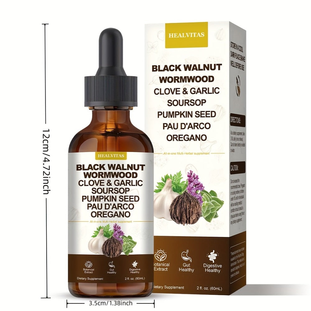 Gut Cleanse Herbal Tincture with Black Walnut Wormwood Berberine Soursop Oregano Garlic — Alcohol-Free Colon Detox Drops for Digestive Health | 2 fl oz Liquid Supplement
