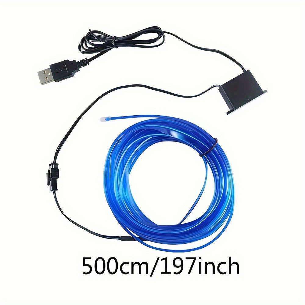 2pcs/Set16ft 5V USB Auto Neon Light Strip, EL Wire Car Interior LED Strips Lights, Electroluminescent Vehicle Interior Ambient Lighting Decor Accessories, Universal for RV, SUV, Truck Car