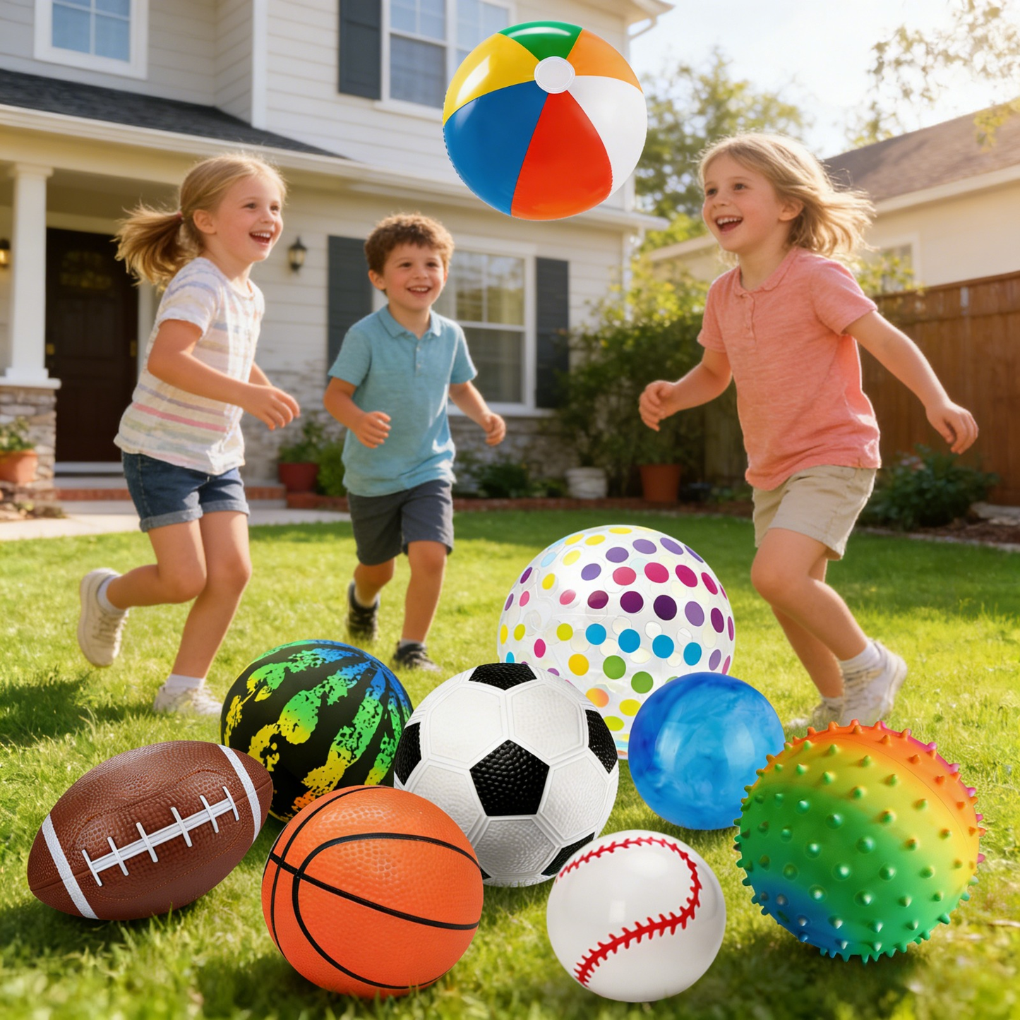 Kids Playground Balls Set 9 Pack with Air Pump – Inflatable Assorted Sports Balls for Outdoor & Indoor Play | Soccer, Basketball, Football, Baseball, Spiky Sensory & Bouncy Balls | Pool Beach Party Favors