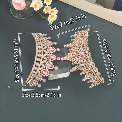Princess Crown with Pink Gemstones 2pcs Set – Baroque Style Tiara Headwear for Girls Women Birthday Party Prom Dance Wedding Halloween Costume Accessory Dress Up
