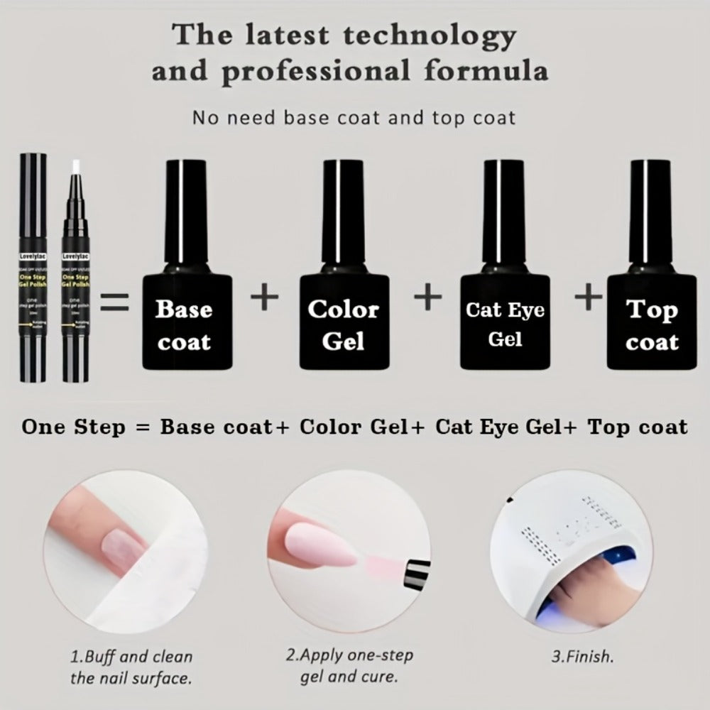Magnetic Cat Eye Gel Nail Polish Pen 3-in-1 All-in-One Base Coat Color Top Coat - Ultra-Bright High-Saturation Polygel, Long-Lasting Chip-Resistant DIY Nail Art for Women, Salon & Home Use