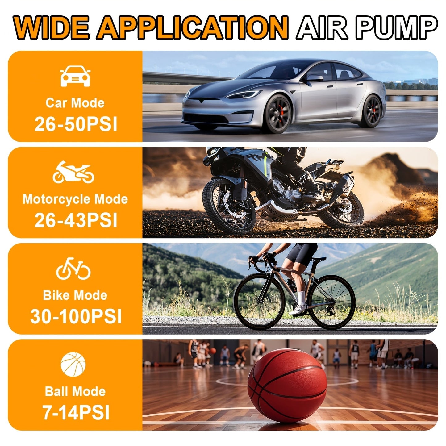 Electric Tire Inflator Portable Air Pump with Digital Pressure Display – Wireless Cordless Design, High-Power Fast Inflation, Auto Preset PSI, Multiple Nozzles for Car, Motorcycle, Bicycle, Basketball, Football & Volleyball