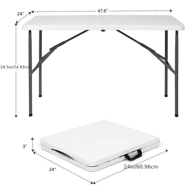 Folding Picnic Table Portable Plastic Camping Table Indoor Outdoor with Carrying Handle Lock 4FT 6FT Lightweight Fold Up Dining Table for Camping Backyard BBQ Party Beach White