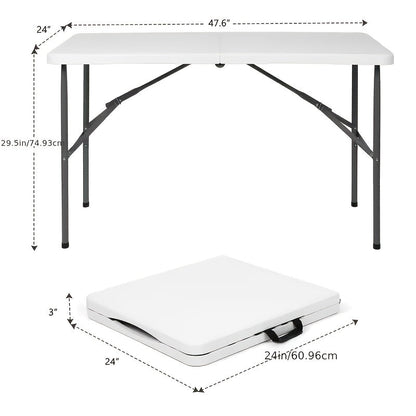 Folding Picnic Table Portable Plastic Camping Table Indoor Outdoor with Carrying Handle Lock 4FT 6FT Lightweight Fold Up Dining Table for Camping Backyard BBQ Party Beach White