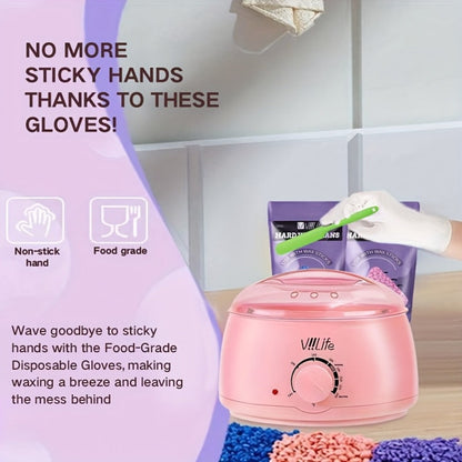 Hard Wax Warmer Kit 43 Piece Complete Home Waxing Set with Pink Hard Wax Beads - No Strip Hair Removal for Face Eyebrow Body Brazilian Bikini Underarm - Professional Wax Pot Machine for Women & Men