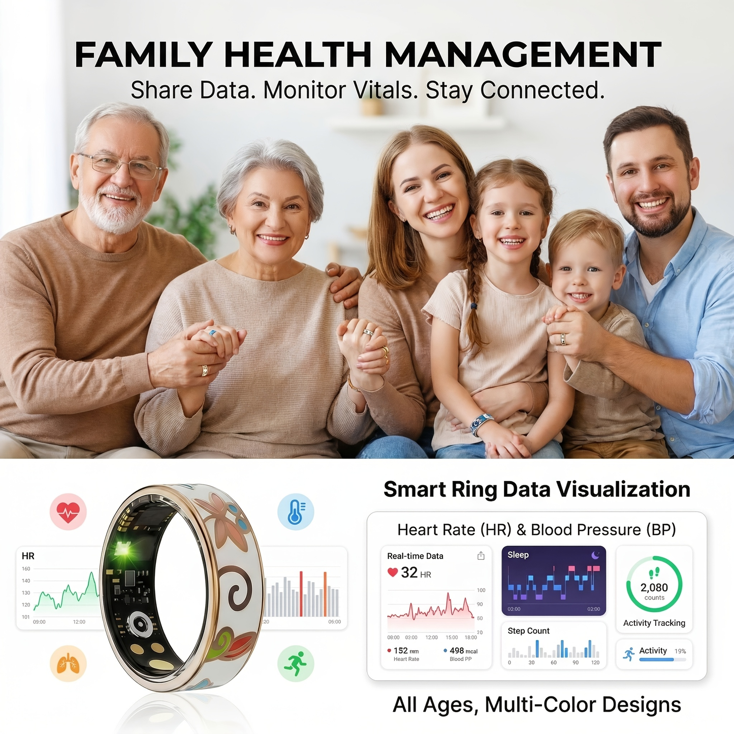 Health Tracking Smart Ring | Pedometer Sleep Calorie iOS Android