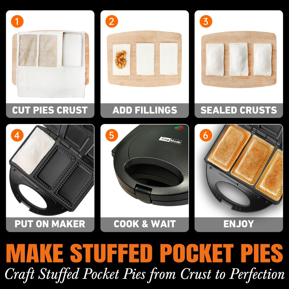 Electric Pocket Pie Maker with Crust Cutter – Dual Non-Stick Cooking Plates, Easy Press Iron for Homemade Snacks, Desserts, Empanadas & Hand Pies