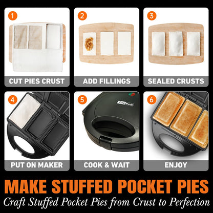 Electric Pocket Pie Maker with Crust Cutter – Dual Non-Stick Cooking Plates, Easy Press Iron for Homemade Snacks, Desserts, Empanadas & Hand Pies