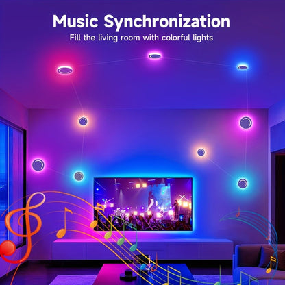 LED Atmosphere Lights Set of 9, Smart RGB App Control with Music Sync & Unit Jump Dimming, Romantic Ambient Lighting for Living Room, Banquet Hall, Family Gathering, Easter, Mother's Day & Christmas Gift