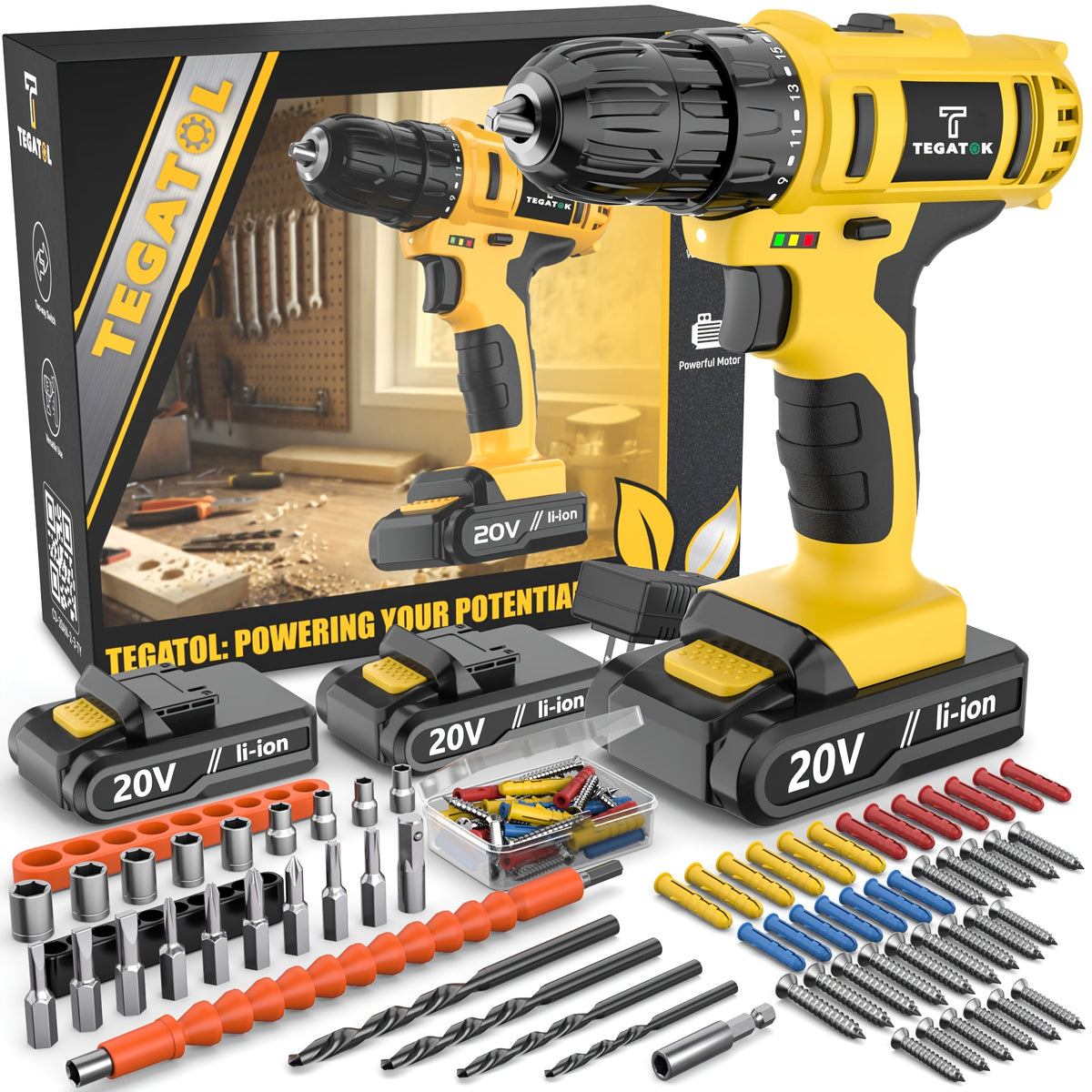 [20V Cordless Drill Set] 30|88|136|148pcs Electric Drill ToolBox Set | Cordless Rechargeable Electric Drill Tool Set, Equipped 1 Or 2 Battery, Hand Tools, Pliers, Bits Set, Suitable Construction, Industry & Home Decoration, Men's Gift, The Best Gift