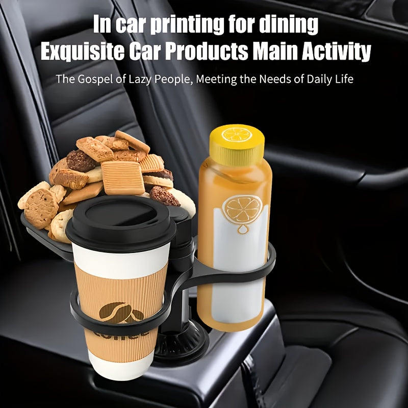3-in-1 multifunctional  cup holder extender with detachable tray,  cup holder tray, and  dining table, used for eating and  cup holder rotating tray, with adjustable base for dual cup holders