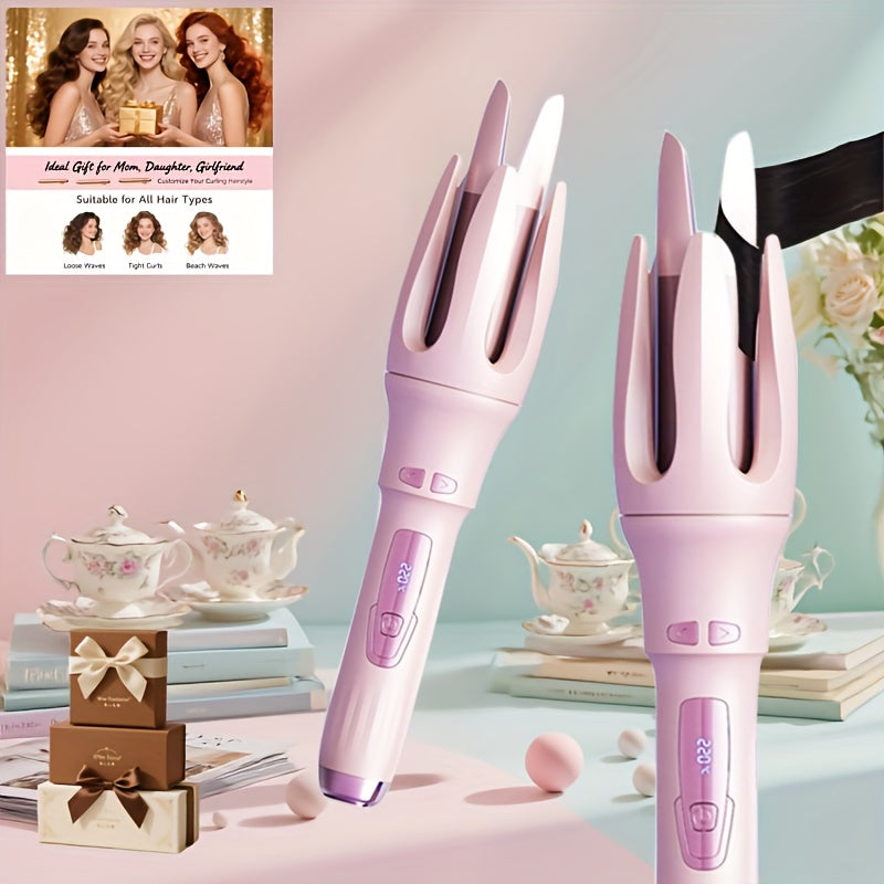 Automatic Rotating Curling Iron 4 Temperature Settings 40M Negative Ion Ceramic Barrel Anti-Tangle Auto Shut-Off Dual Voltage 110-240V Fast Heat 30s Beginner-Friendly Frizz-Free Curls All Hair Types Women