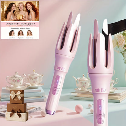 Automatic Rotating Curling Iron 4 Temperature Settings 40M Negative Ion Ceramic Barrel Anti-Tangle Auto Shut-Off Dual Voltage 110-240V Fast Heat 30s Beginner-Friendly Frizz-Free Curls All Hair Types Women