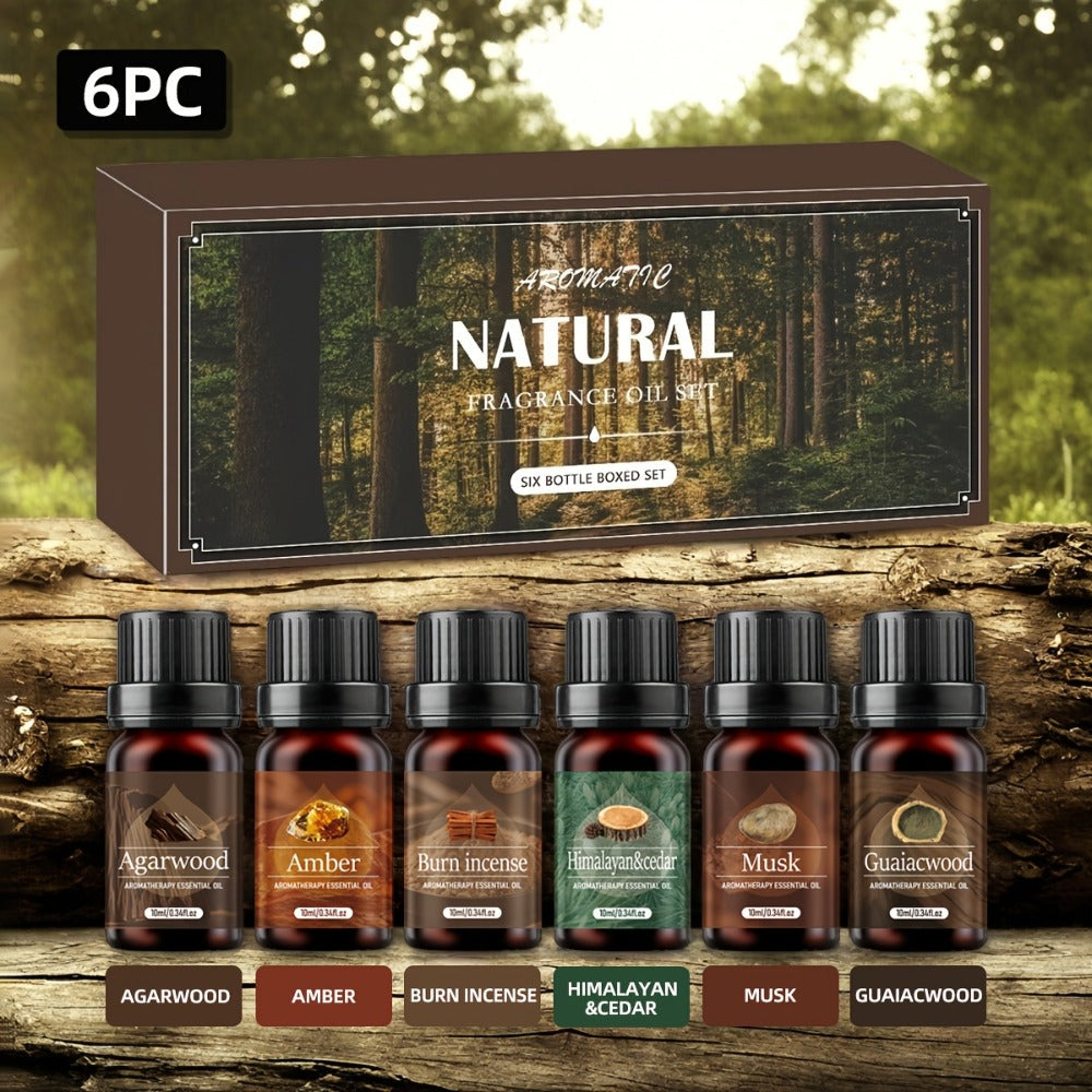 Agarwood Essential Oil Set 6pcs – Luxury Woody Fragrance Blend for Diffuser, Candle, Aroma Stone & Car | Ramadan, Christmas & Holiday Gift