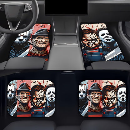 Car Floor Mats Set of 4 Halloween Theme – Universal Front & Rear All-Weather Floor Mats for Cars, SUVs & Trucks, Durable Polyester Interior Protection with Scarlet Killer Breeze Design