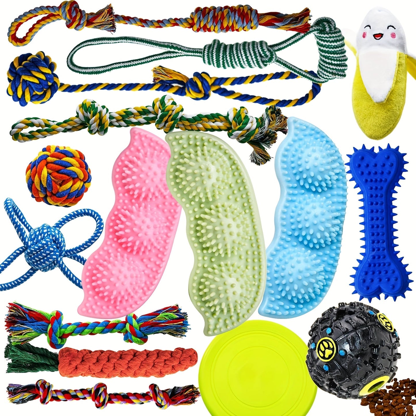 Puppy Chew Toys 16-Pack – Teething Bundle for Small Dogs & Aggressive Chewers with Squeaky Toys & IQ Treat Ball