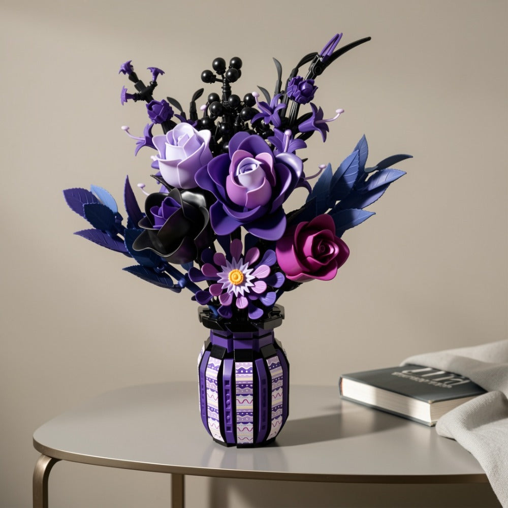 Gothic Flower Bouquet Building Block Set 1218pcs – DIY Artificial Floral Arrangement & Vase Brick Kit, Multicolor Home Office Decor Display, Unique Birthday Valentine's Day Gift for Women