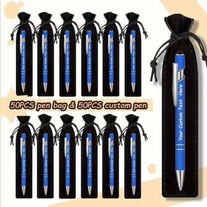 Custom Ballpoint Pens with Pencil Pouch Bulk Set – Personalized Ballpoint Pen Pack for Corporate Gifts, School Supplies, Office Promotions | 20/30/80 PCS Customized Pen & Bag Bundle