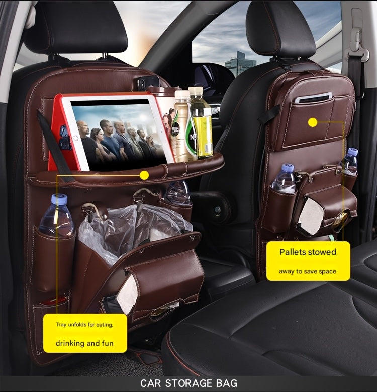 QIANKUNBAG Car Back Seat Organizer with Foldable Tray Interior Tissue Holder, Footrest Protector, And Multi-Pocket Hanging Storage Bag - Durable PU Fabric for Shopping & Essentials Car Seat Organizatio(Pink Black Grey Brown Beige)