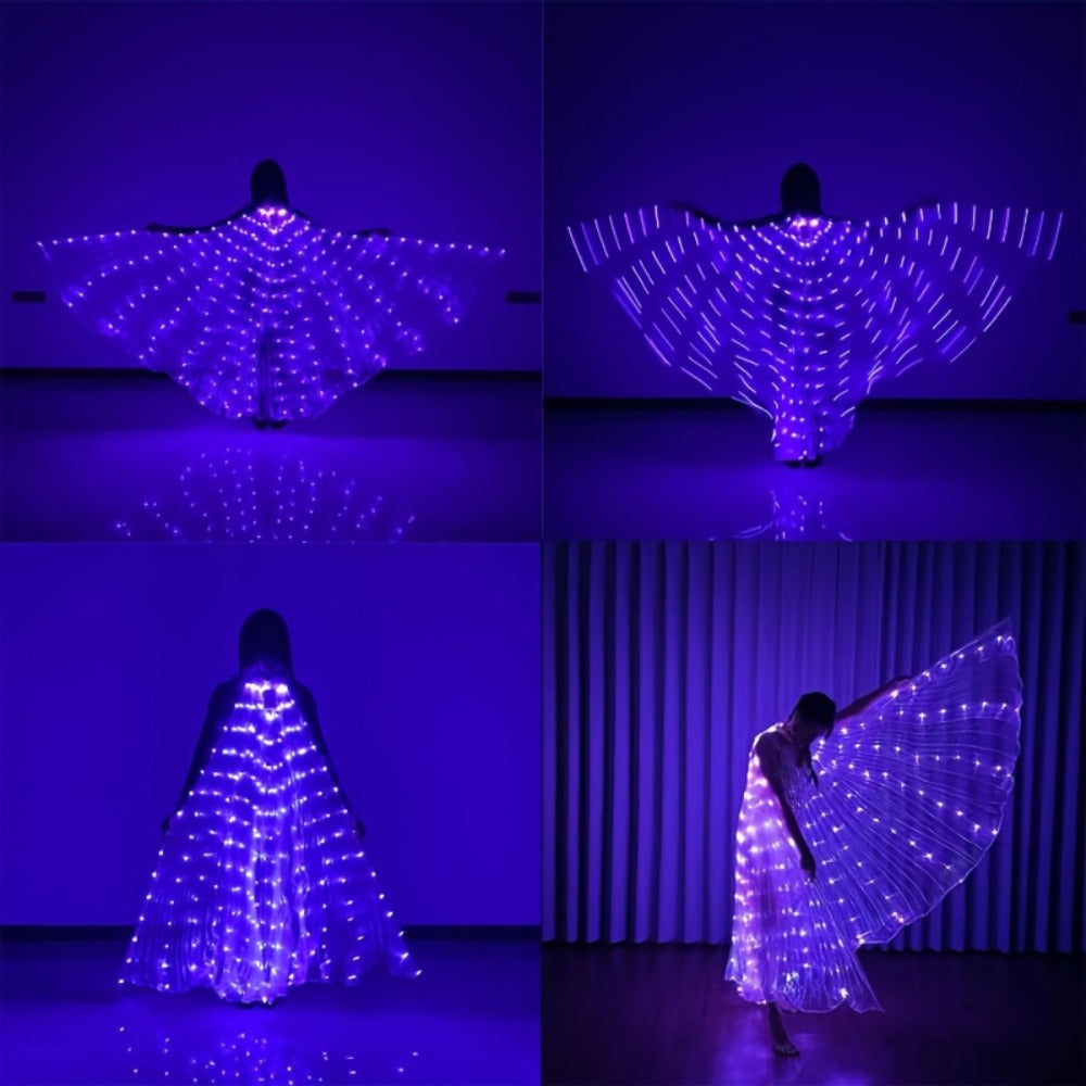 LED Feather Dance Costume Glowing Luminous – Light Up Belly Dance Performance Dress for Women Halloween Christmas Mardi Gras Rave Stage Show White Purple Warm White