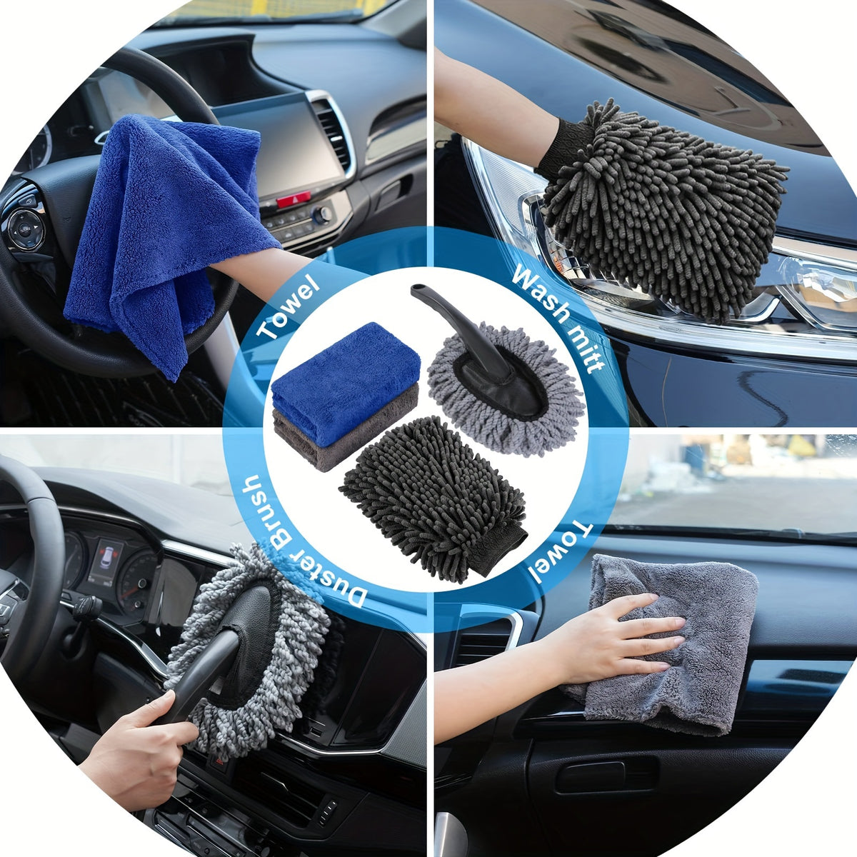 19pcs/41pcs Car Cleaning Wash Interior Detailing Cleaner with High Power Handheld Vacuum, Collapsible Bucket, Windshield Tool, Clean Snow Shovel, Tire Brush, Complete Car Care Tools
