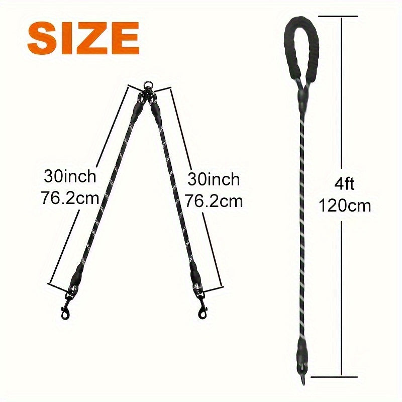 Dual Dog Leash – 360° Tangle-Free Double Dog Walking Leash with Reflective Nylon, Shock-Absorbing & Ergonomic Handle | 78 Inch | 6 Colors