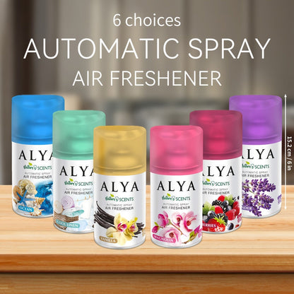 Automatic Spray Air Freshener Refill 8.45oz 1pc or 4pcs - 6 Scents Lavender Vanilla Cool Linen Ocean Mixed Berries Magnolia, Odor Fighting Room Spray for Car Office Home Bathroom Kitchen Fabric Closet