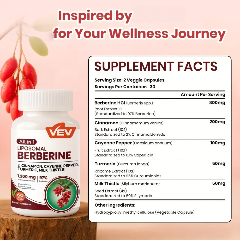 Berberine Supplement with Ceylon Cinnamon, Beet Root & Turmeric — Blood Sugar Support, Metabolic Health, Mood & Focus Formula | Daily Wellness Capsules for Men & Women | 30-Day Supply | 1 or 2 Bottle