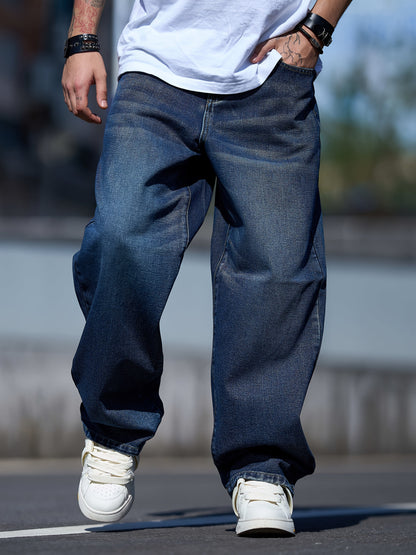 Men's Baggy Jeans - Classic Wash Clean Finish Streetwear
