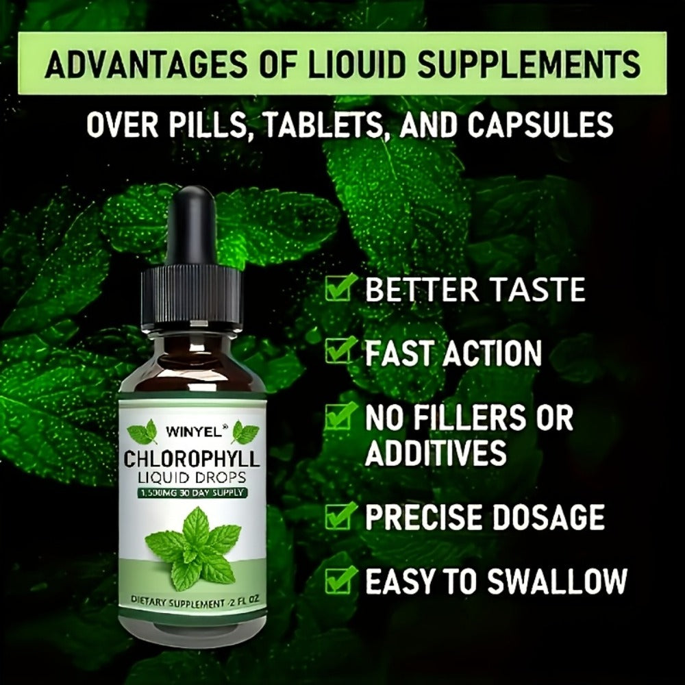 Liquid Chlorophyll Drops Supplement for Internal Deodorant Body Odor Control Detox Skin Clarity & Natural Energy — Alkalizing Antioxidant Plant-Based Daily Wellness for Women & Men 60-Day Supply