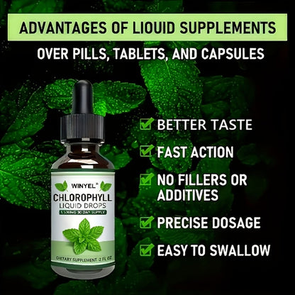 Liquid Chlorophyll Drops Supplement for Internal Deodorant Body Odor Control Detox Skin Clarity & Natural Energy — Alkalizing Antioxidant Plant-Based Daily Wellness for Women & Men 60-Day Supply